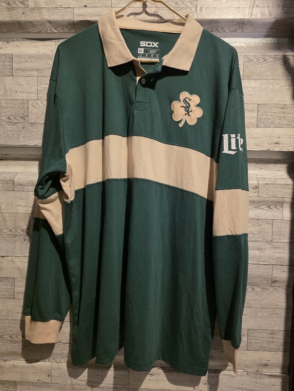 SOX Green and Tan Long Sleeve Rugby Polo